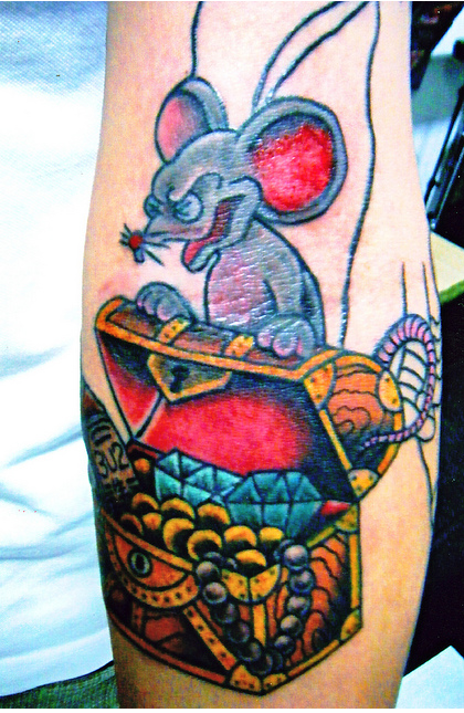 腕,ネズミ,宝箱タトゥー/刺青デザイン画像