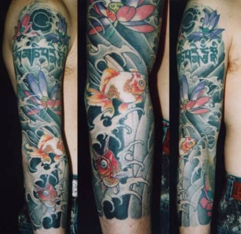 腕,金魚,カラータトゥー/刺青デザイン画像