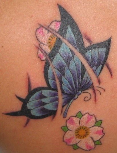 蝶,バタフライ,フラワー,花タトゥー/刺青デザイン画像