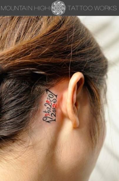 耳,文字,カラータトゥー/刺青デザイン画像