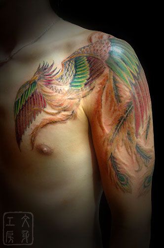 腕,鳳凰,胸タトゥー/刺青デザイン画像