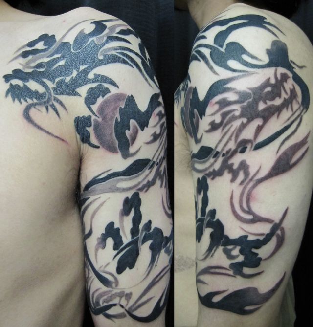腕,肩,胸,二の腕,龍,トライバルタトゥー/刺青デザイン画像