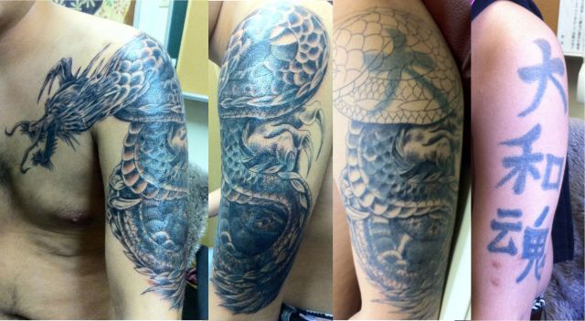 腕,龍,カバーアップ,ブラック＆グレータトゥー/刺青デザイン画像