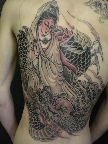 背中,人物,龍,ブラック＆グレータトゥー/刺青デザイン画像